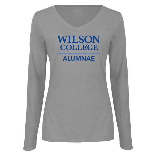  Womens Grey Long Sleeve V Neck Tee  - Wilson College Alumnae