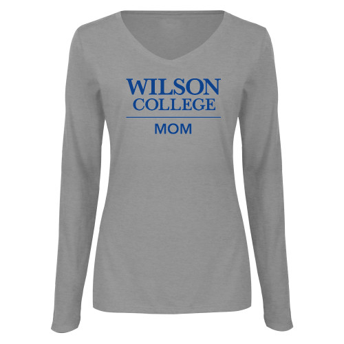  Womens Grey Long Sleeve V Neck Tee  - Wilson College Mom