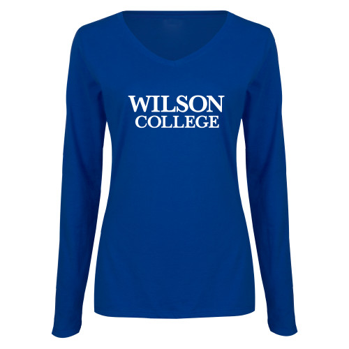  Womens Royal Long Sleeve V Neck Tee  - Wilson College Primary Mark