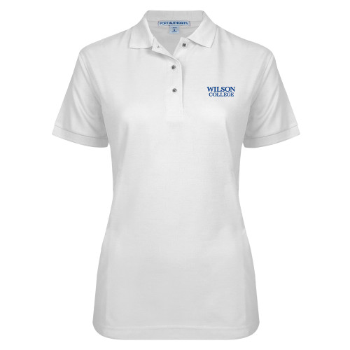  Womens Silk Touch White Pique Polo - Wilson College Primary Mark