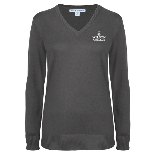  Womens Charcoal Heather VNeck Sweater - Wilson College Embroidery Mark