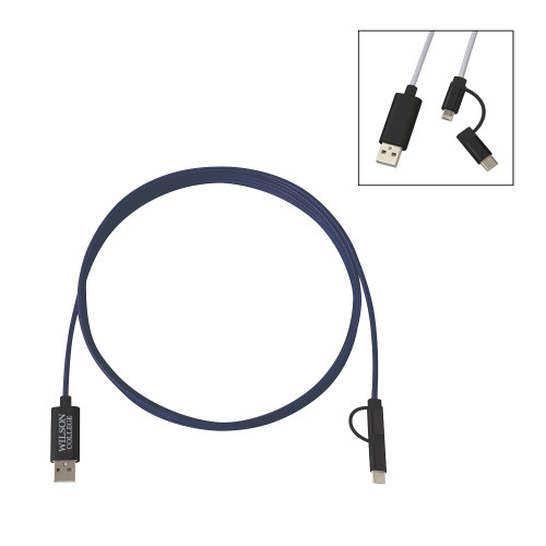  3 in 1 10 ft. Braided Navy Charging Cable - Wilson College Primary Mark Engraved