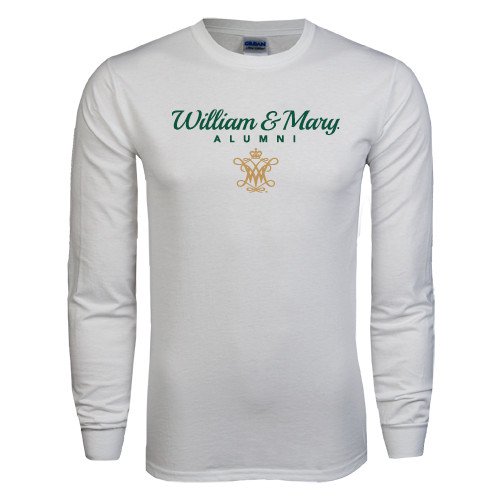  White Long Sleeve T Shirt - William & Mary Script Alumni