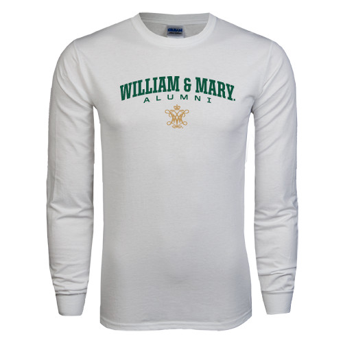  White Long Sleeve T Shirt - Arched Collegiate William & Mary Alumni