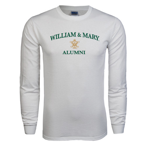  White Long Sleeve T Shirt - Arched Academic William & Mary Alumni
