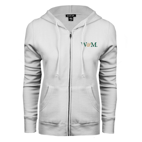  ENZA Womens White Fleece Full Zip Hoodie - W&M
