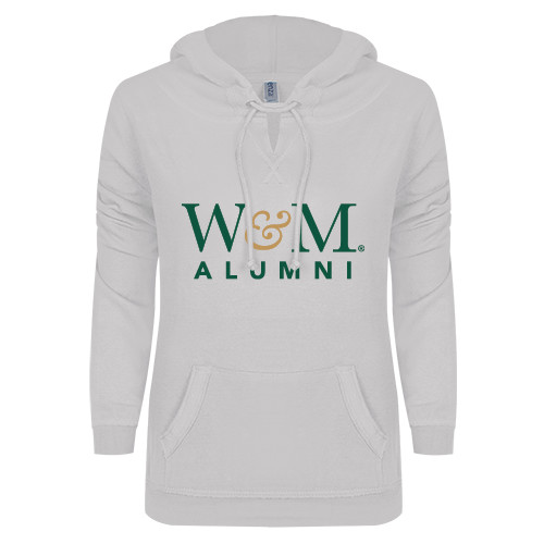  ENZA Womens White V Notch Raw Edge Fleece Hoodie - W&M Alumni