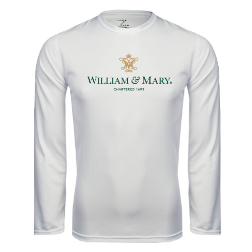  White Performance Long Sleeve Shirt - Chartered Logo