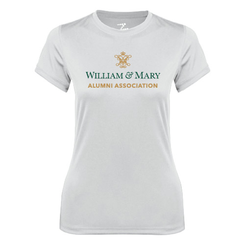  Womens White Performance Tee - Alumni Association Stacked