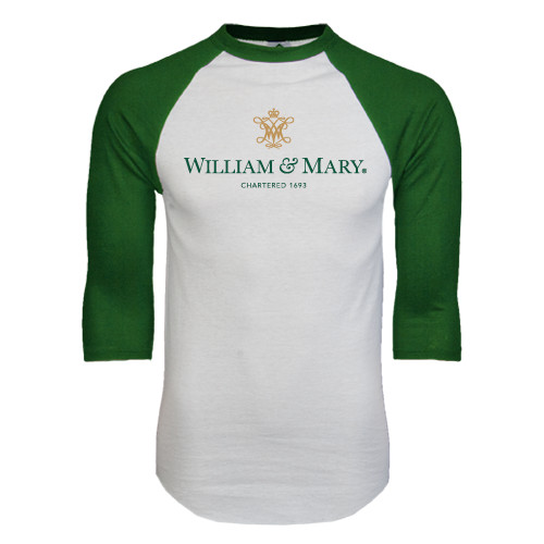  White/Dark Green Raglan Baseball T Shirt - Chartered Logo