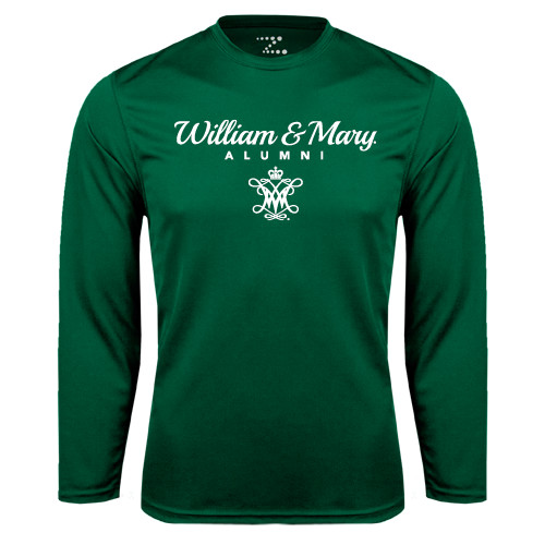  Dark Green Performance Long Sleeve Shirt - William & Mary Script Alumni