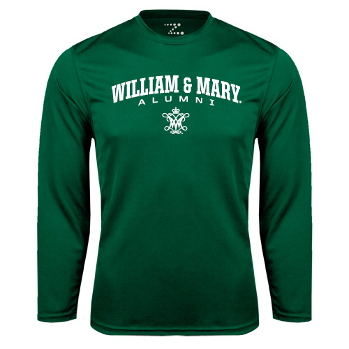  Dark Green Performance Long Sleeve Shirt - Arched Collegiate William & Mary Alumni