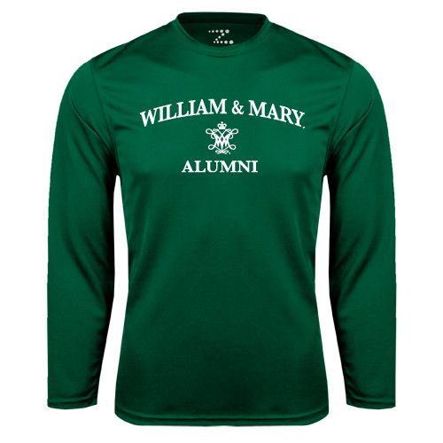  Dark Green Performance Long Sleeve Shirt - Arched Academic William & Mary Alumni