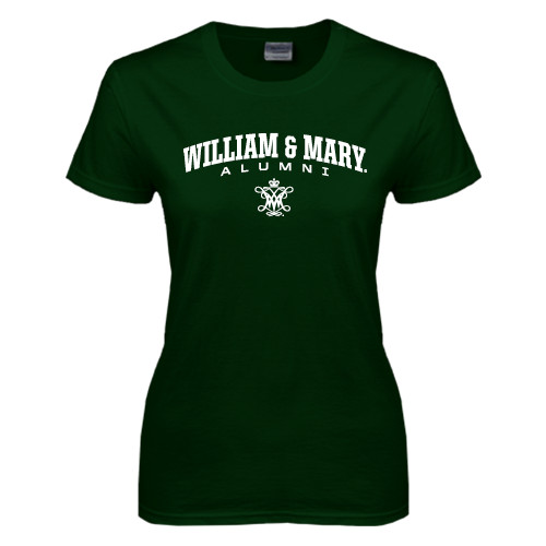  Womens Dark Green Short Sleeve Tee - Arched Collegiate William & Mary Alumni