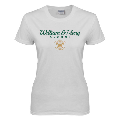  Womens White Short Sleeve Tee - William & Mary Script Alumni