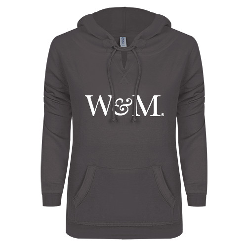  ENZA Womens Dark Heather V Notch Raw Edge Fleece Hoodie - W&M