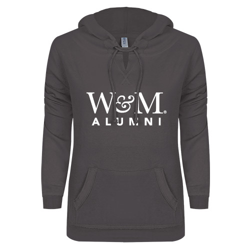  ENZA Womens Dark Heather V Notch Raw Edge Fleece Hoodie - W&M Alumni