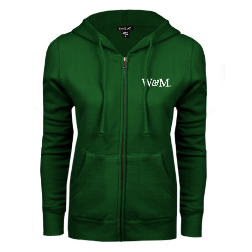  ENZA Womens Dark Green Fleece Full Zip Hoodie - W&M