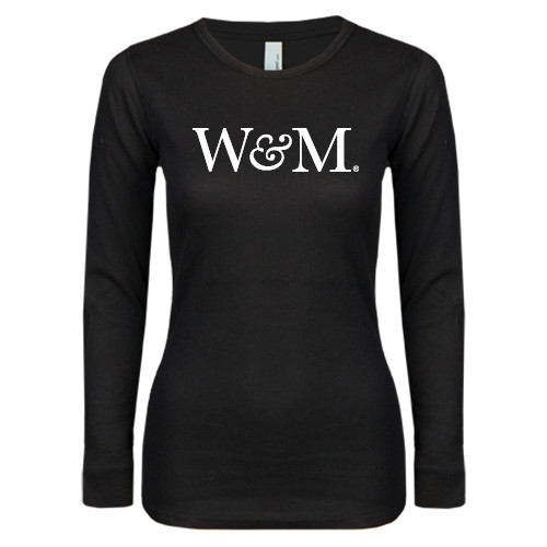  Womens Black Long Sleeve V Neck Tee  - W&M