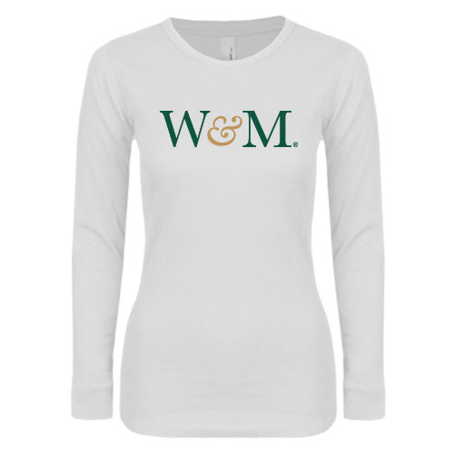 Womens White Long Sleeve V Neck Tee - W&M