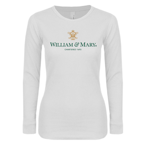  Womens White Long Sleeve V Neck Tee - Chartered Logo