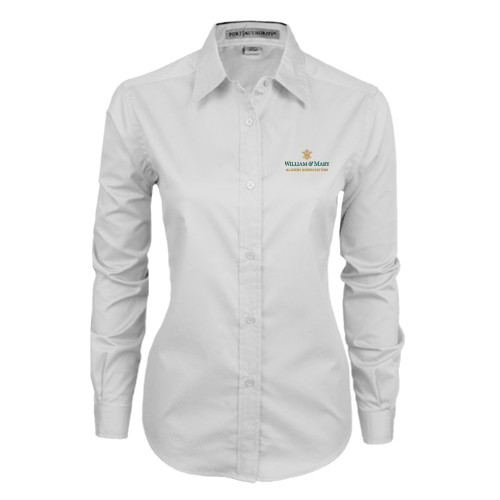  Womens White Twill Button Down Long Sleeve - Alumni Association Stacked