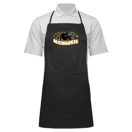  Full Length Black Apron - University of Wisconsin Milwaukee Panther Head Primary Mark