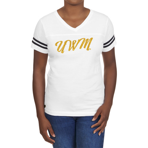  Fall Rush Ladies White 60/40 Football Tee - T - Gold