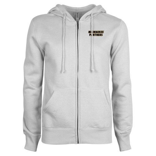  ENZA Womens White Fleece Full Zip Hoodie - University of Wisconsin Milwaukee Panthers Wordmark Stacked
