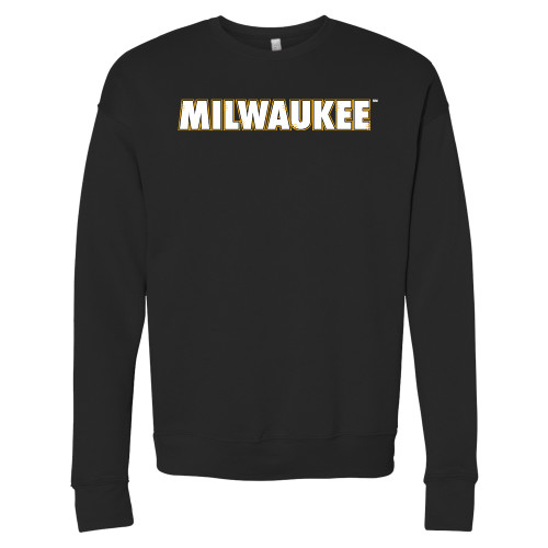  Bella + Canvas Black Fleece Crew - University of Wisconsin Milwaukee Wordmark Flat