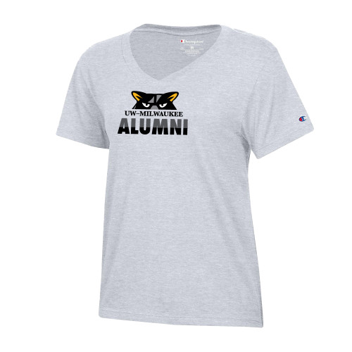  Champion Womens  Oxford Grey Core VNeck Tee - UW Milwaukee Top Half Panther Face Alumni