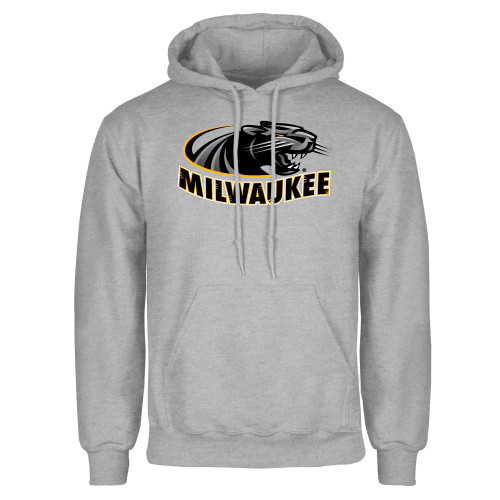  Grey Fleece Hoodie - University of Wisconsin Milwaukee Panther Head Primary Mark