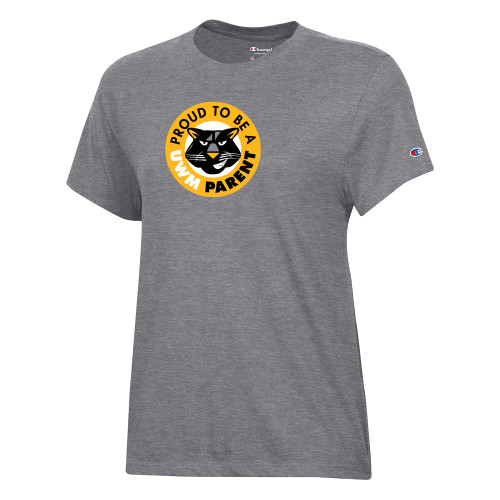  Champion Womens Granite Heather Core Short Sleeve Tee - Panther Head Proud To Be A UWM Parent