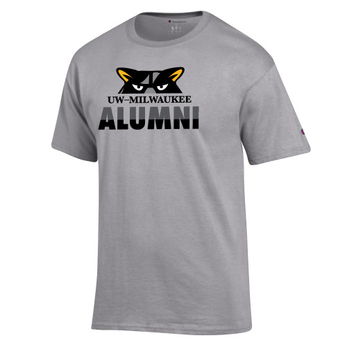  Champion Oxford Grey T Shirt - UW Milwaukee Top Half Panther Face Alumni