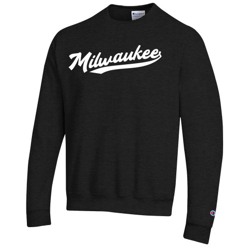  Champion Black Fleece Crew - Milwaukee Script Logo