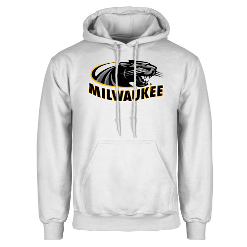  White Fleece Hoodie - University of Wisconsin Milwaukee Panther Head Primary Mark