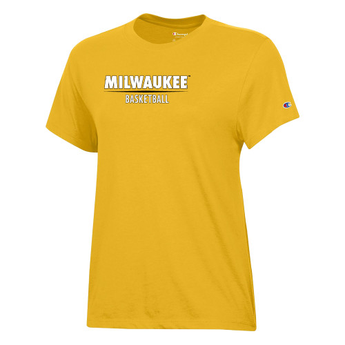 Champion Womens Gold Core Short Sleeve Tee - UW Milwaukee Basketball