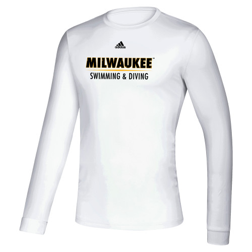  Adidas White Creator Performance Long Sleeve Tee - Adidas - UW Milwaukee Swimming and Diving