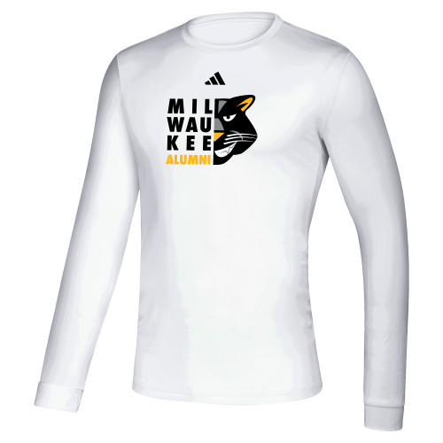  Adidas White Creator Performance Long Sleeve Tee - Milwaukee Alumni Half Panther Face