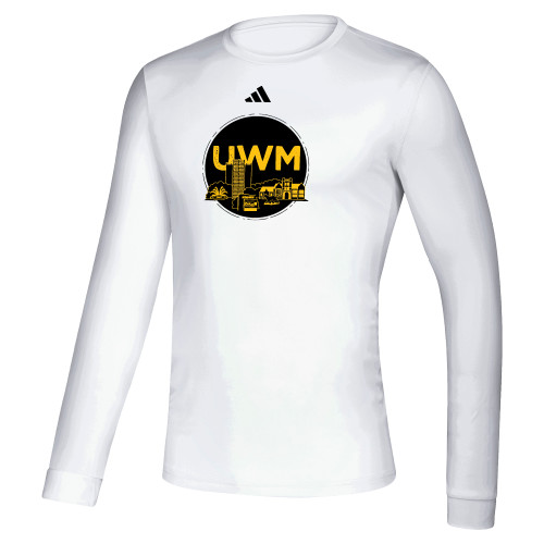  Adidas White Creator Performance Long Sleeve Tee - UW Milwaukee UWM State Fair Circle Mark