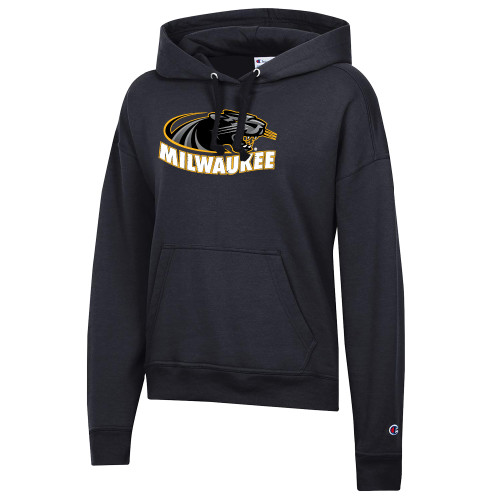  Champion Womens Black Powerblend Pullover Hood - University of Wisconsin Milwaukee Panther Head Primary Mark