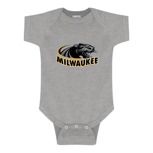  Grey Infant Onesie - University of Wisconsin Milwaukee Panther Head Primary Mark