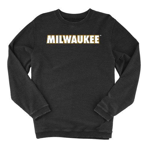  Boxercraft Womens Black Corded Crew - University of Wisconsin Milwaukee Wordmark Flat