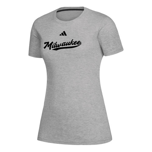  Adidas Womens Medium Heather Grey Creator Performance  Tee - Milwaukee Script Logo