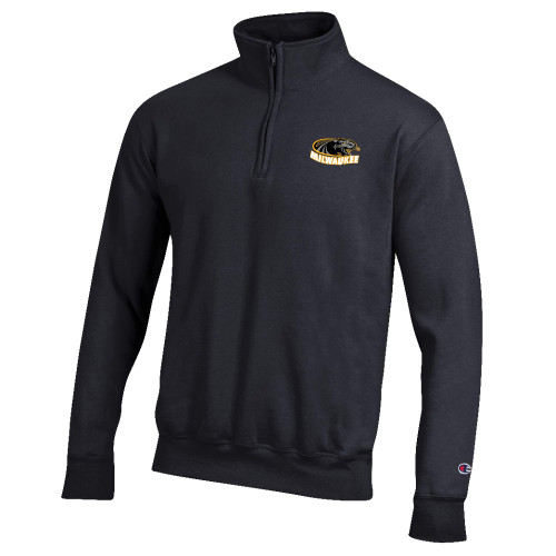  Champion Black Fleece 1/4 Zip - University of Wisconsin Milwaukee Panther Head Primary Mark
