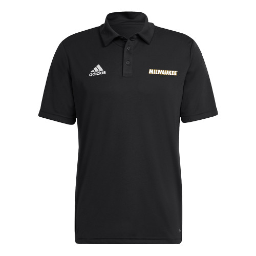  Adidas Black Stadium Coaches Polo - University of Wisconsin Milwaukee Wordmark Flat