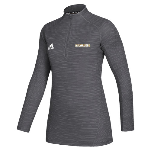 Adidas Womens Grey Game Mode 1/4 Zip - University of Wisconsin Milwaukee Wordmark Flat