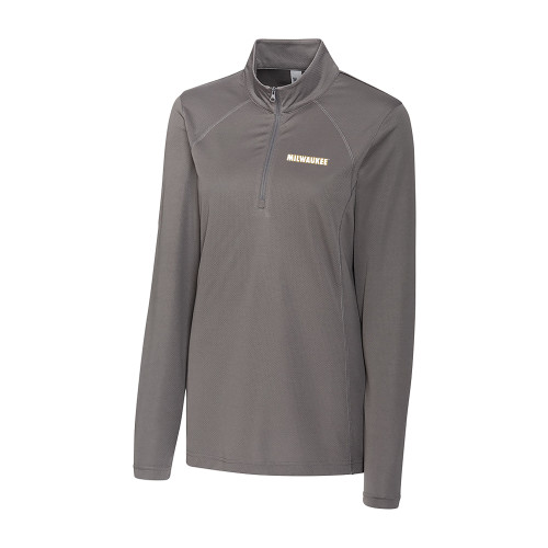  C&B Womens Titan Grey Clique Ice Pique Half Zip - University of Wisconsin Milwaukee Wordmark Flat