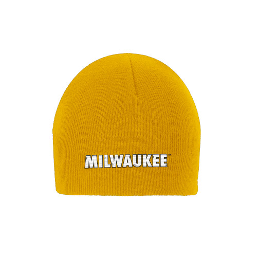  Gold Knit Beanie - University of Wisconsin Milwaukee Wordmark Flat