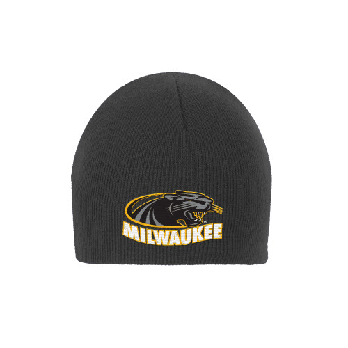  Charcoal Knit Beanie - University of Wisconsin Milwaukee Panther Head Primary Mark